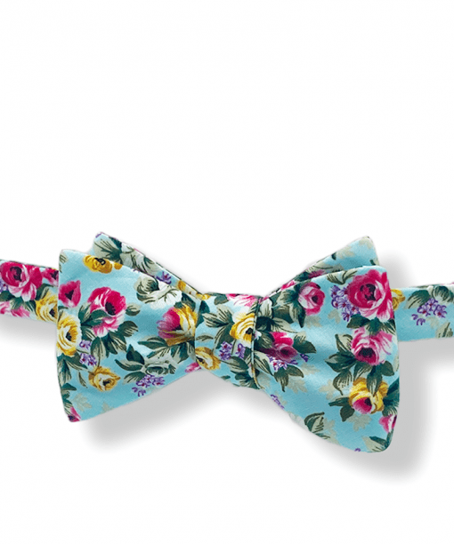 Aqua Big Bold Floral Bow Tie tied