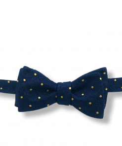 Harbinger Navy and Gold Polka Dot Bow Tie tied