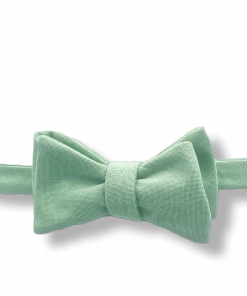 Mint Chambray Bow Tie tied