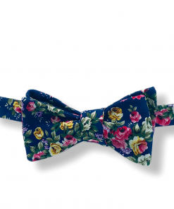 Navy Blue Big Bold Floral Bow Tie tied