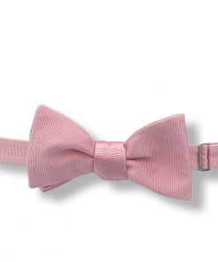 pink italian silk bow tie with grosgrain that is self tie and shown tied