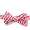 red and white striped cotton self tie bow tie shown tied