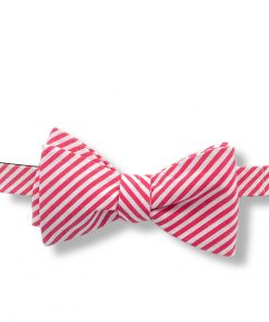 red and white striped cotton self tie bow tie shown tied